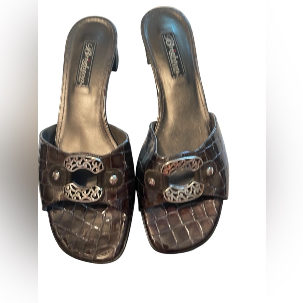 Brighton made in Italy , Mules with Ornate Metallic Design